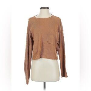 &merci Tan Ribbed Oversized‎ Cropped Sweater Top Small S